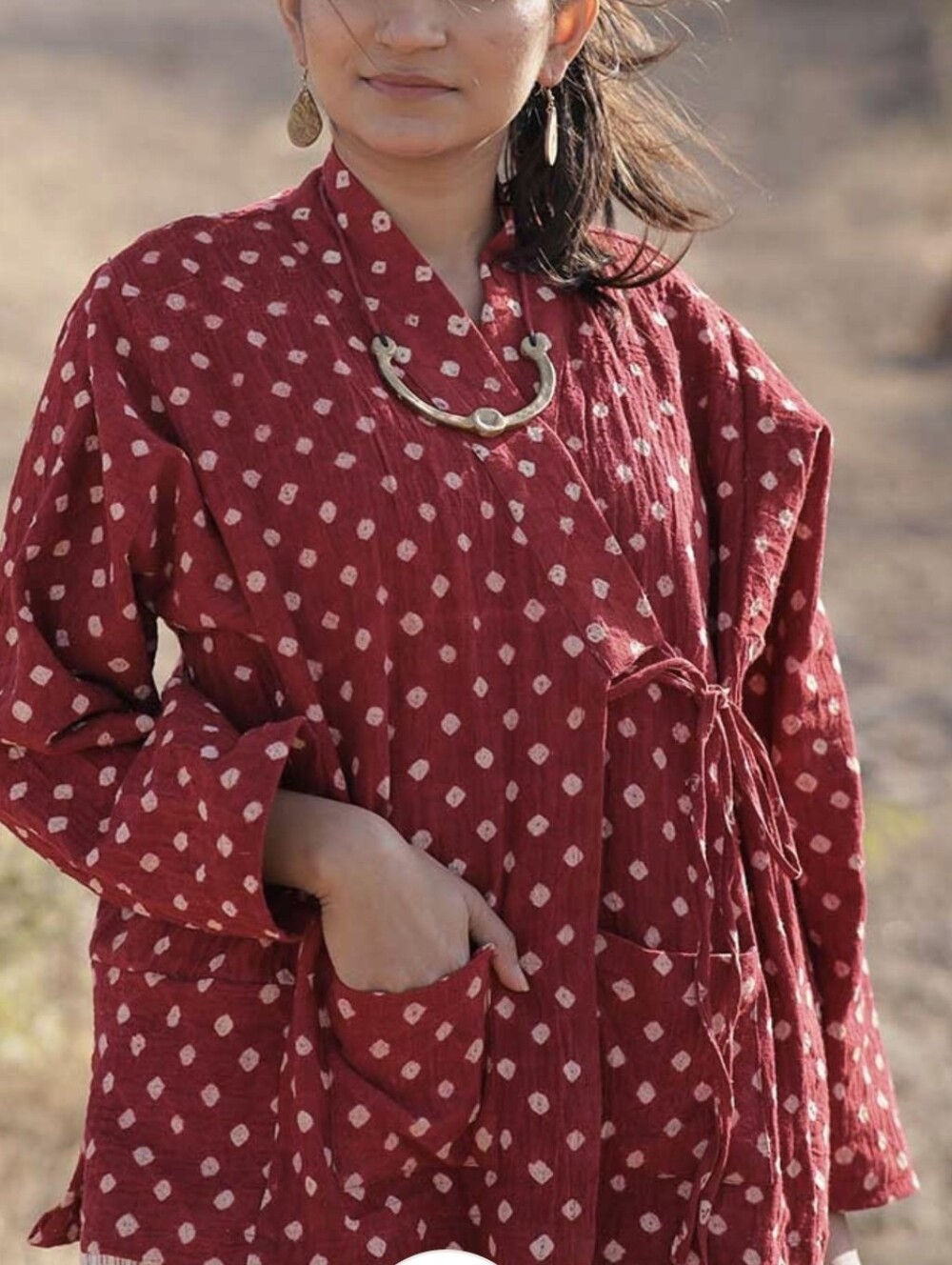 Women's Red Tie Dye Bandhani / Bandhej Wrap-kimono Style Top